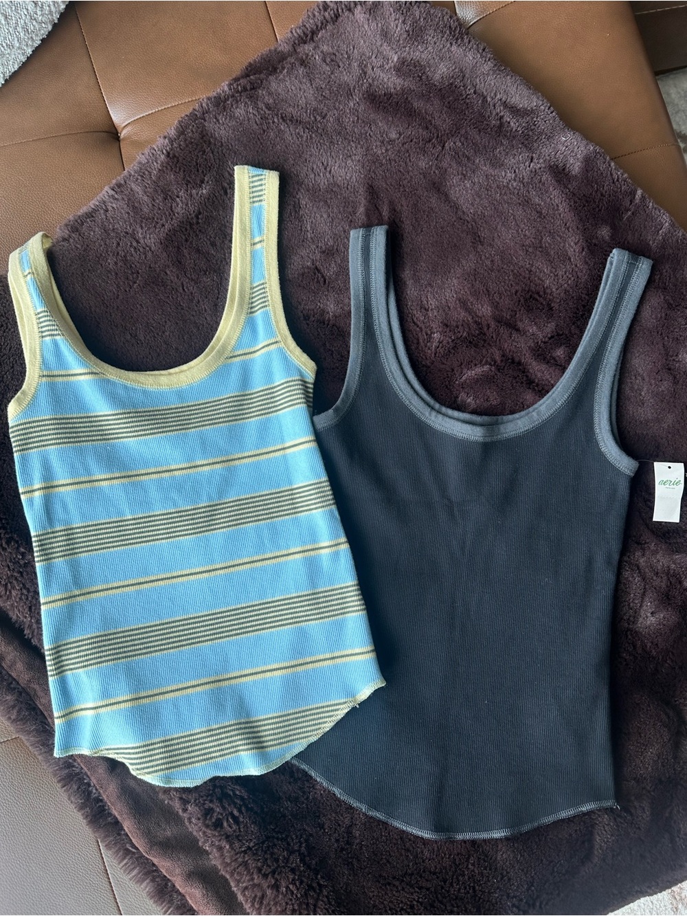 aerie Blue Striped & Black Tank Top Duo